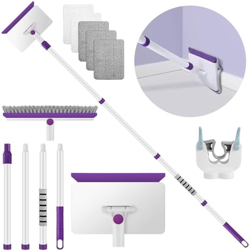 Baseboard Cleaner Tool with Extendable Handle and 5 Reusable Pads