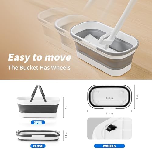Oshang Flat Mop with Collapsible Bucket and Wheels 1