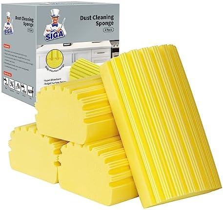 MRSIGA Reusable Duster Sponge with Ridged Surface 4 Pack Yellow