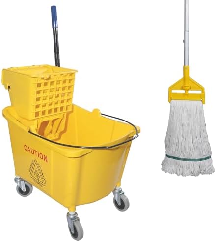 Midoneat Commercial Mop Bucket with Side Press Wringer and Wheels Yellow