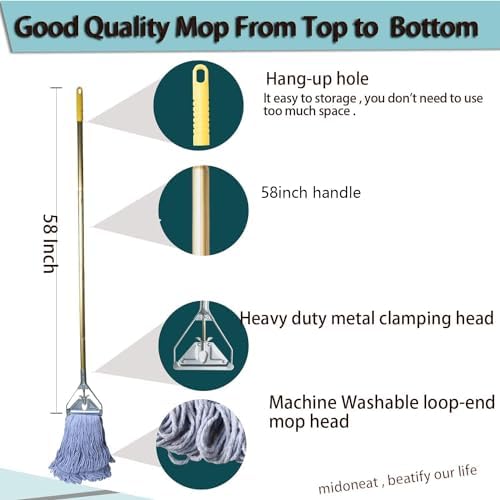 Midoneat Heavy Duty String Mop Set with 3 Replacement Heads