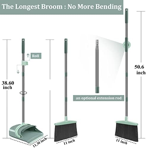 Ivandar Broom and Dustpan Set with 4-Layer Bristles and Upright Stand 1