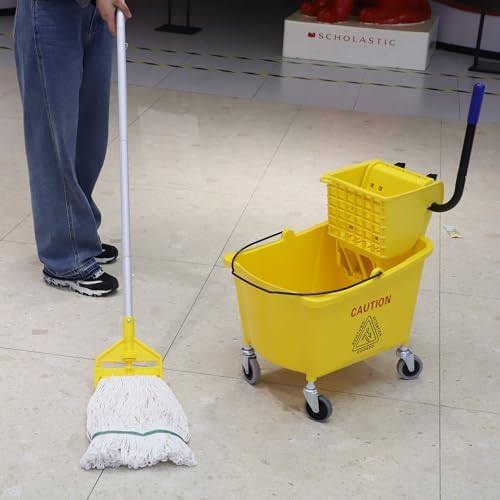 Midoneat Commercial Mop Bucket with Side Press Wringer and Wheels Yellow