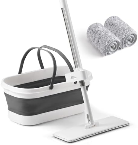 Oshang Flat Mop with Collapsible Bucket and Wheels 1