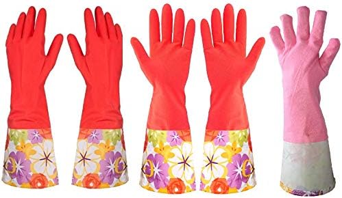 Kitchen Rubber Gloves with Warm Lining and Waterproof Protection