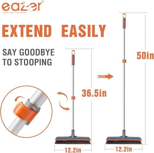 Eazer 2-in-1 Floor Scrubber Brush with Squeegee and Long Handle