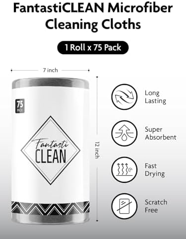 Fantasticlean Microfiber Cleaning Cloth Roll - 75 Pack 12x12 Reusable Scratch Free