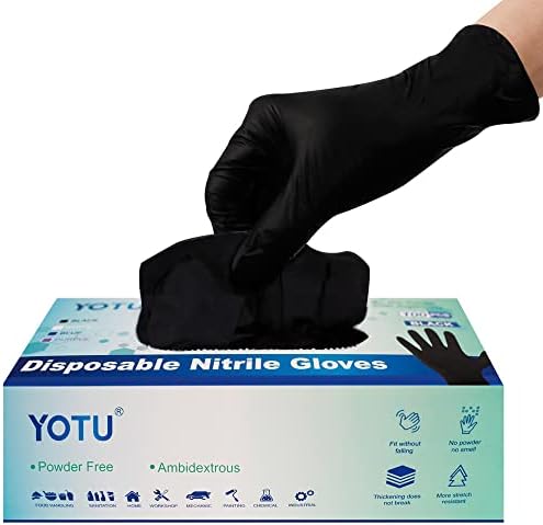 YOTU 100 Count Black Nitrile Gloves 6-Mil Textured