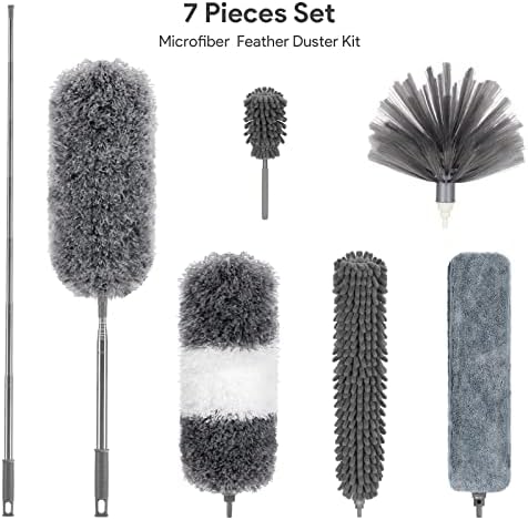 DELUX Microfiber Feather Duster Set 7PCS with 100 Inch Pole