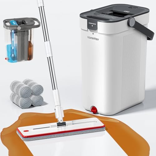 HoMettler 3-Tank Mop Bucket Set with 4 Microfiber Pads