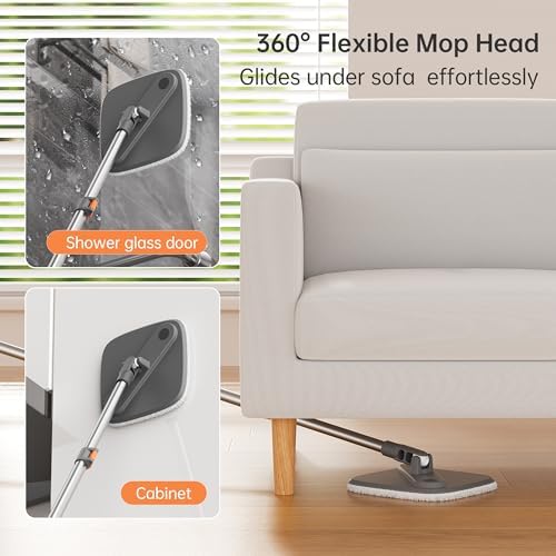 KZKR Spin Mop Bucket Set with 6 Microfiber Pads and Water Separation System