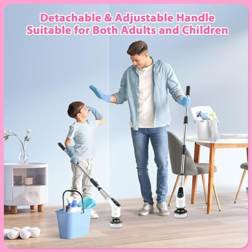 Dovety Electric Spin Scrubber with 8 Brush Heads and Extension Handle