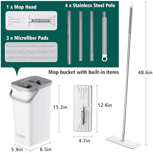 jc jorden Mop and Bucket Set with Wringer 3 Microfiber Pads
