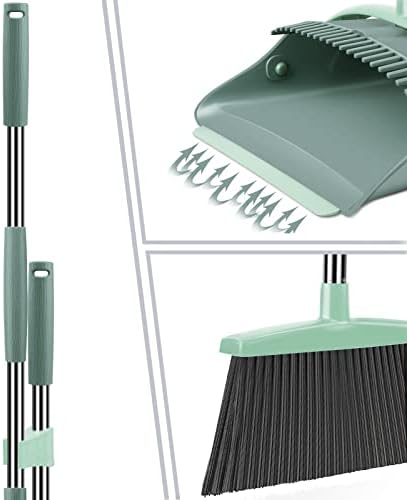 Ivandar Broom and Dustpan Set with 4-Layer Bristles and Upright Stand 1