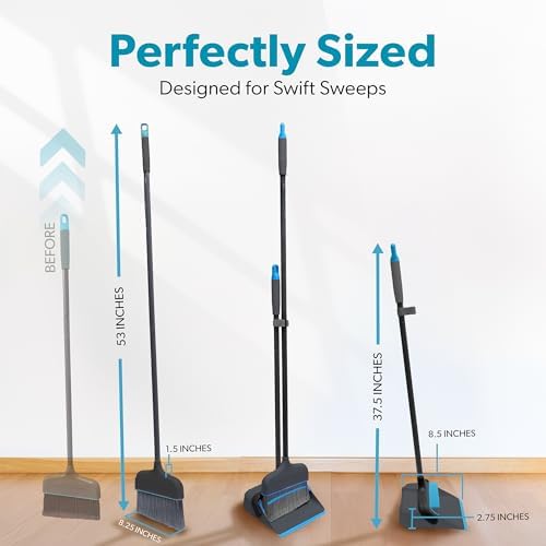 BLACKDECKER Butler Broom Dustpan Set - Space-Saving Lightweight BlackBlue