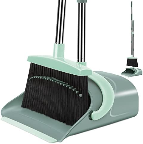 Ivandar Broom and Dustpan Set with 4-Layer Bristles and Upright Stand 1