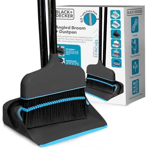BLACKDECKER Butler Broom Dustpan Set - Space-Saving Lightweight BlackBlue