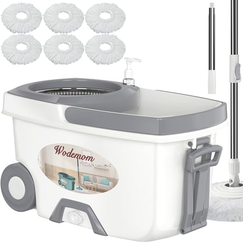 Wodemom Spin Mop and Bucket Set with 6 Refills and 61 Handle - White