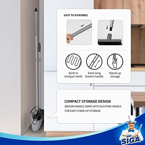 MRSIGA Broom and Dustpan Set with Adjustable Handles