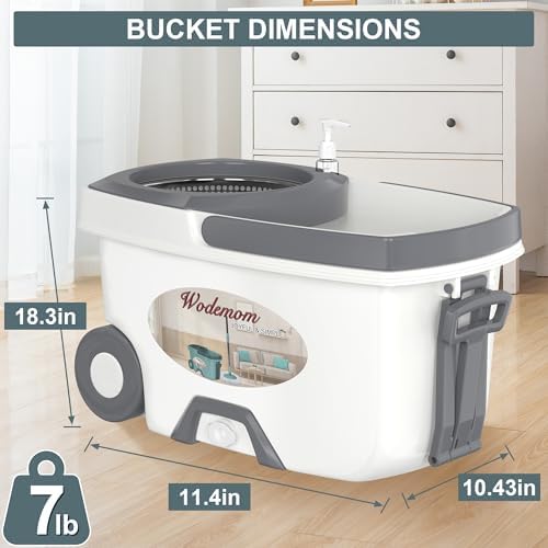 Wodemom Spin Mop and Bucket Set with 6 Refills and 61 Handle - White