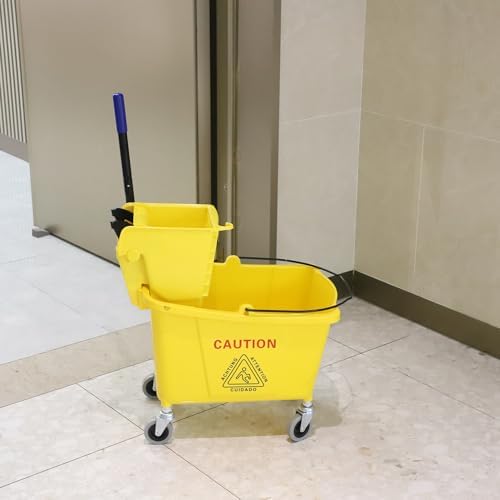Midoneat Commercial Mop Bucket with Side Press Wringer and Wheels Yellow