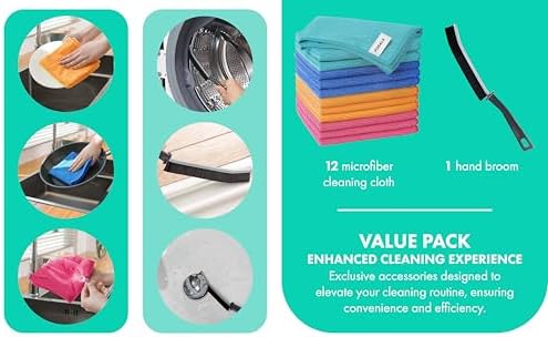 Pogala Mop Bucket Set with 12 Microfiber Towels and Brush 1
