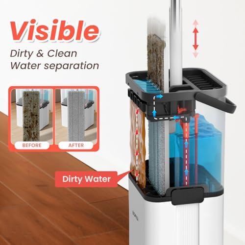 BOMIDI Flat Microfiber Mop Bucket Set with Wringer