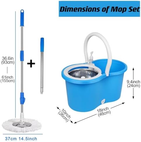 Roixeeds Spin Mop and Bucket Set with Wringer Blue