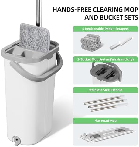ZJSYJJ Mop and Bucket Set with Wringer Wet Dry Separation 360 Rotating Head