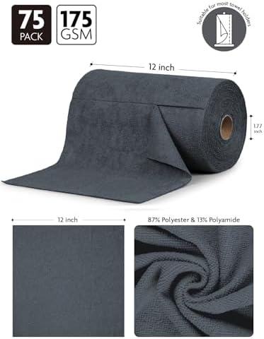 Fantasticlean Microfiber Cleaning Cloth Roll - 75 Pack 12x12 Reusable Scratch Free