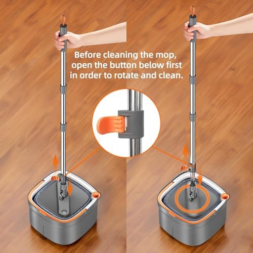 KZKR Spin Mop Bucket Set with 6 Microfiber Pads and Water Separation System