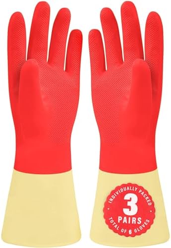 SteadMax Red Cleaning Gloves - 3 Pack for Large Hands 1