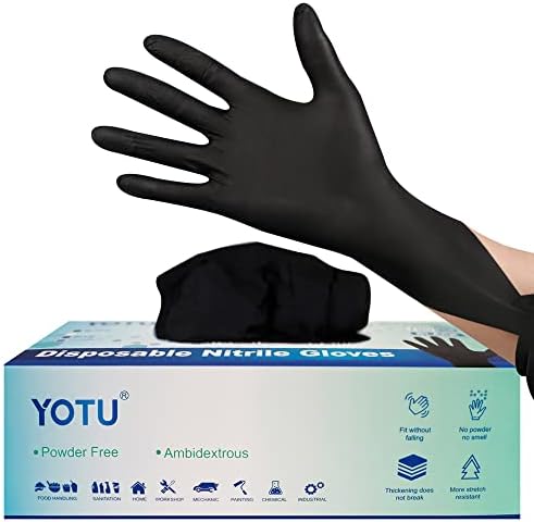 YOTU 100 Count Black Nitrile Gloves 6-Mil Textured