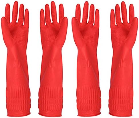 YSLON Rubber Gloves 2-Pair With Cleaning Cloths 2-Pack Waterproof Reusable