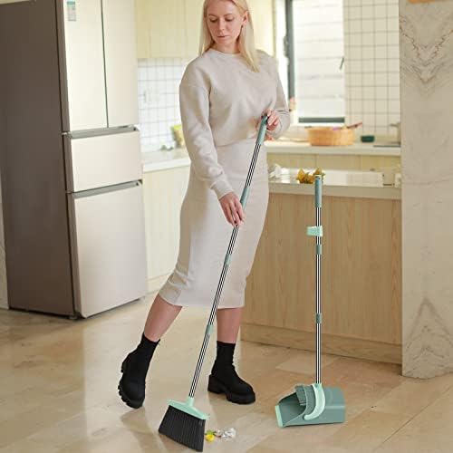 Ivandar Broom and Dustpan Set with 4-Layer Bristles and Upright Stand 1