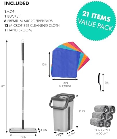 Pogala Mop Bucket Set with 12 Microfiber Towels and Brush 1