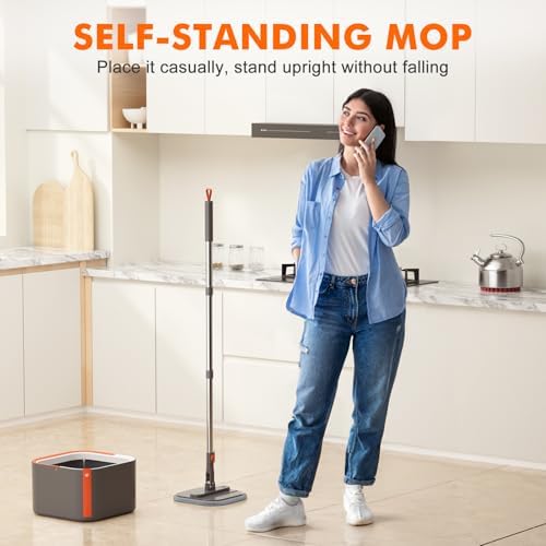 INWEJIA Spin Mop and Bucket Set with 90 Foldable and 360 Rotating Design