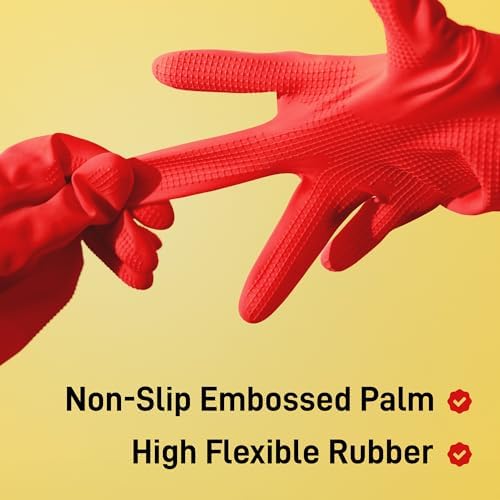 SteadMax Red Cleaning Gloves - 3 Pack for Large Hands 1