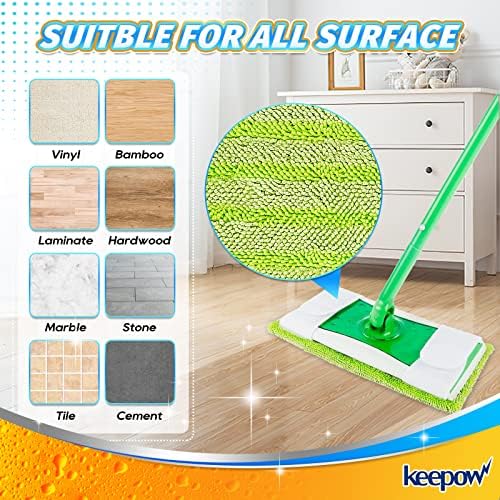 KEEPOW Reusable Mop Pads for Swiffer and Flat Mops - 4 Pack