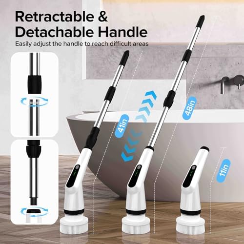 Dreazu Electric Spin Scrubber with 7 Brush Heads and Retractable Handle