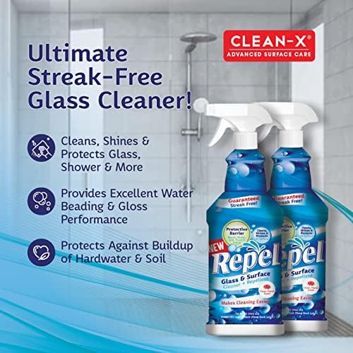 Clean-X REPEL Glass Cleaner 32 fl oz - Streak-Free Water-Repelling 1