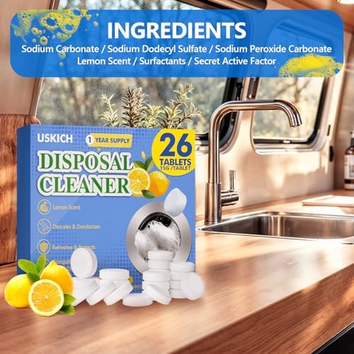 USKICH Garbage Disposal Cleaner Tablets 26 Pack Fresh Lemon Scent