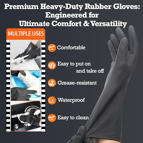 Exprosiflux Black Thick Rubber Gloves - 2 Pairs Heavy-Duty 1