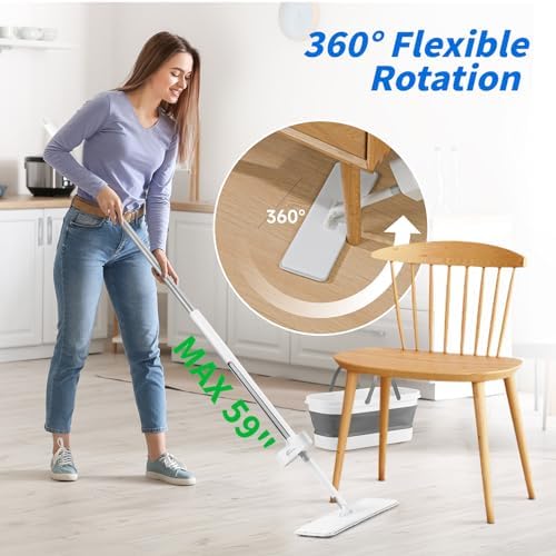 Oshang Flat Mop with Collapsible Bucket and Wheels 1