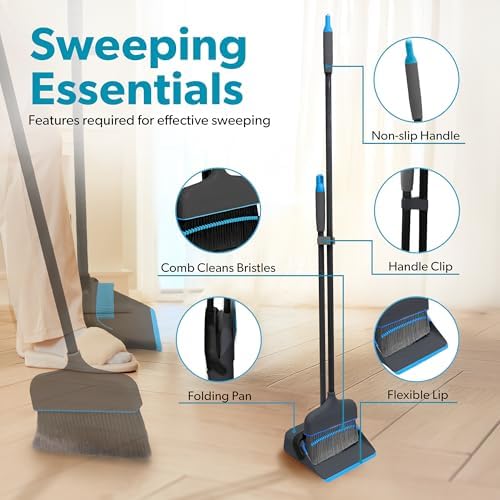 BLACKDECKER Butler Broom Dustpan Set - Space-Saving Lightweight BlackBlue