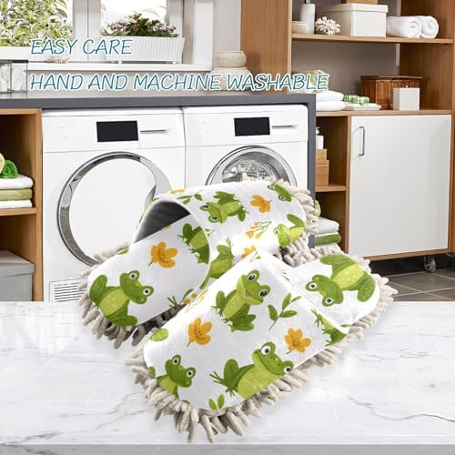 FLildon Microfiber Cleaning Slippers Cute Frogs Washable Mop Shoes for Men Women