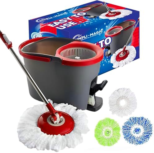 SIMPLI-MAGIC 79349 Spin Mop System with 3 Microfiber Mop Heads