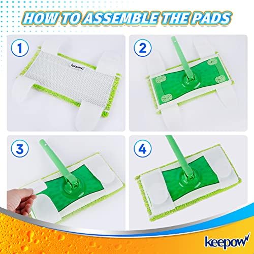 KEEPOW Reusable Mop Pads for Swiffer and Flat Mops - 4 Pack