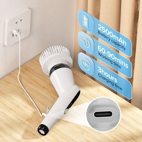Dreazu Electric Spin Scrubber with 7 Brush Heads and Retractable Handle