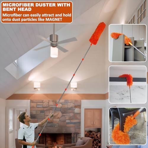 Tonmp 20 Foot High Reach Duster Kit with 3-14ft Extension Pole